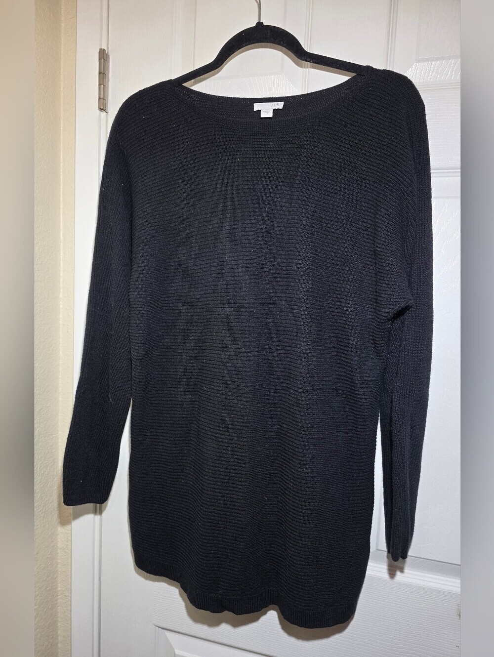 J.Jill Women's Black Rib Knit Pullover Sweater Size M Long Sleeve Boat Neck